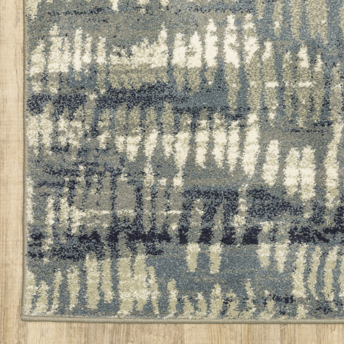 2' X 8' Grey Beige Blue And Light Blue Abstract Power Loom Stain Resistant Runner Rug