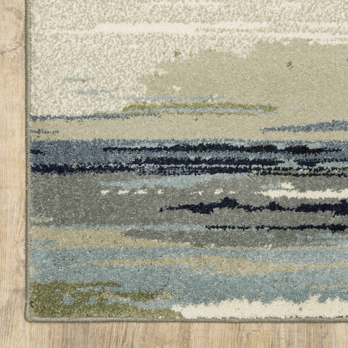 4' X 6' Blue Green Grey Light Blue And Beige Abstract Power Loom Stain Resistant Area Rug