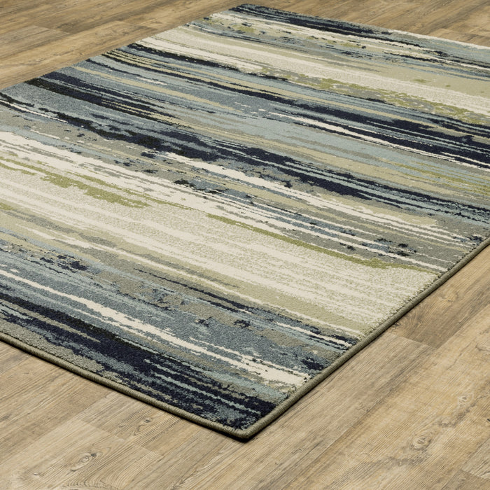 6' X 9' Blue Green Grey Light Blue And Beige Abstract Power Loom Stain Resistant Area Rug