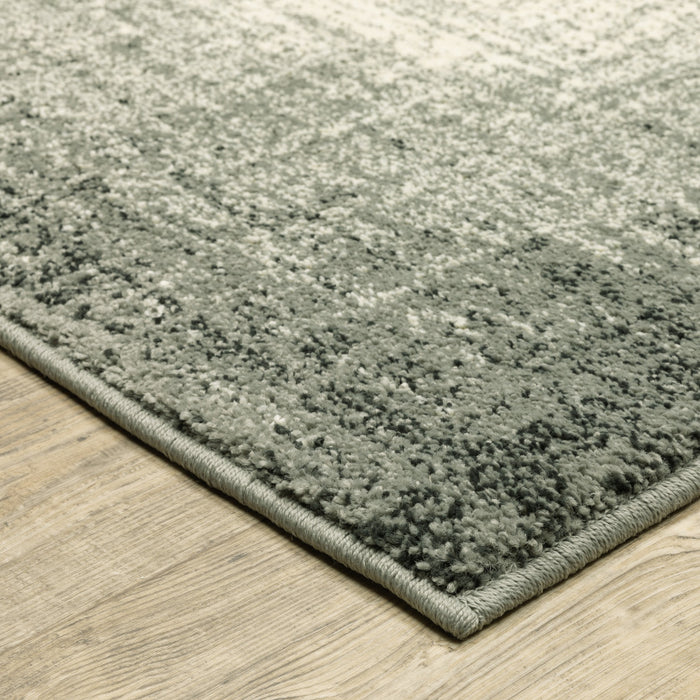 2' X 3' Grey Beige And Blue Power Loom Stain Resistant Area Rug