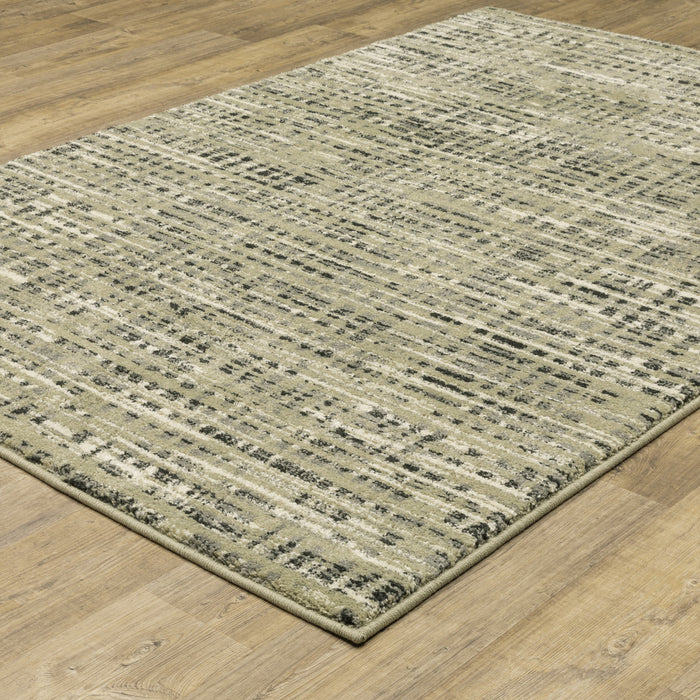 8' X 10' Beige Grey Ivory And Sage Blue Geometric Power Loom Stain Resistant Area Rug