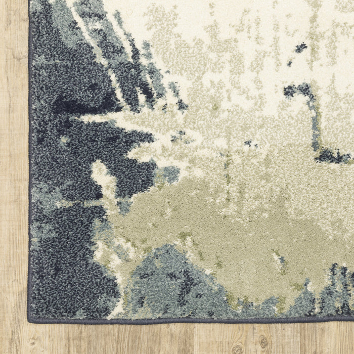 4' X 6' Blue Light Blue Grey Sage Beige And Ivory Abstract Power Loom Stain Resistant Area Rug