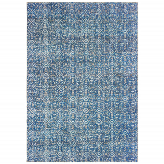 5' X 8' Blue And Brown Floral Power Loom Stain Resistant Area Rug