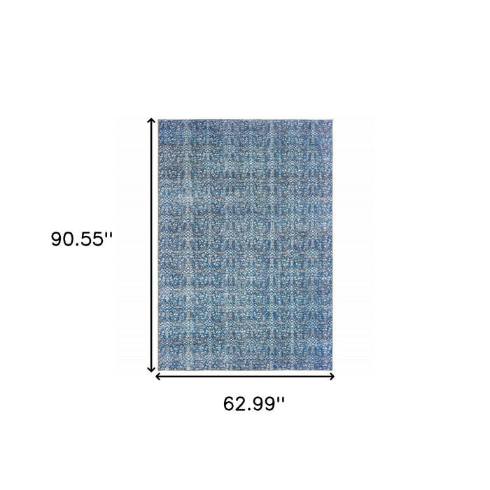 5' X 8' Blue And Brown Floral Power Loom Stain Resistant Area Rug