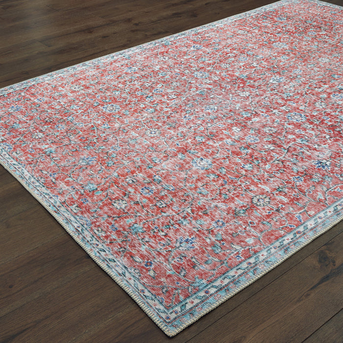 2' X 3' Red And Blue Oriental Power Loom Stain Resistant Area Rug