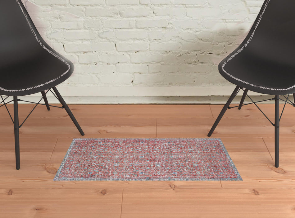 2' X 3' Red And Blue Oriental Power Loom Stain Resistant Area Rug