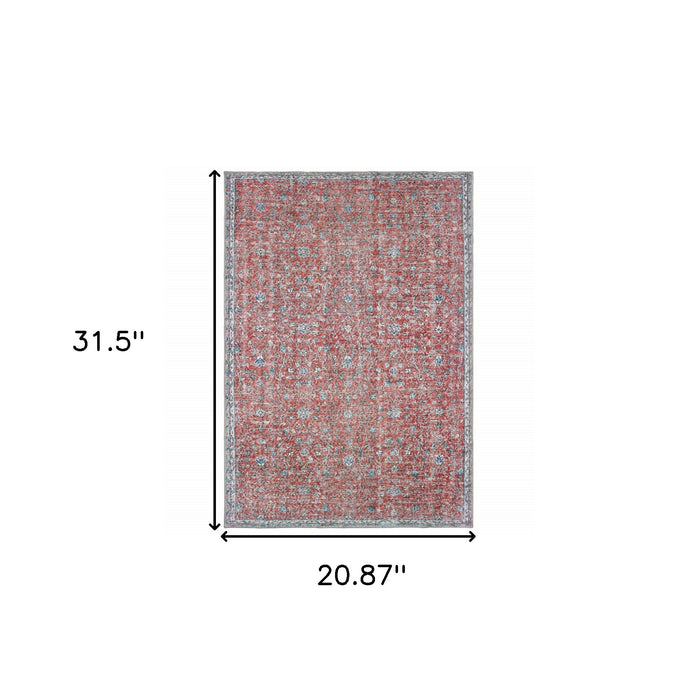 2' X 3' Red And Blue Oriental Power Loom Stain Resistant Area Rug