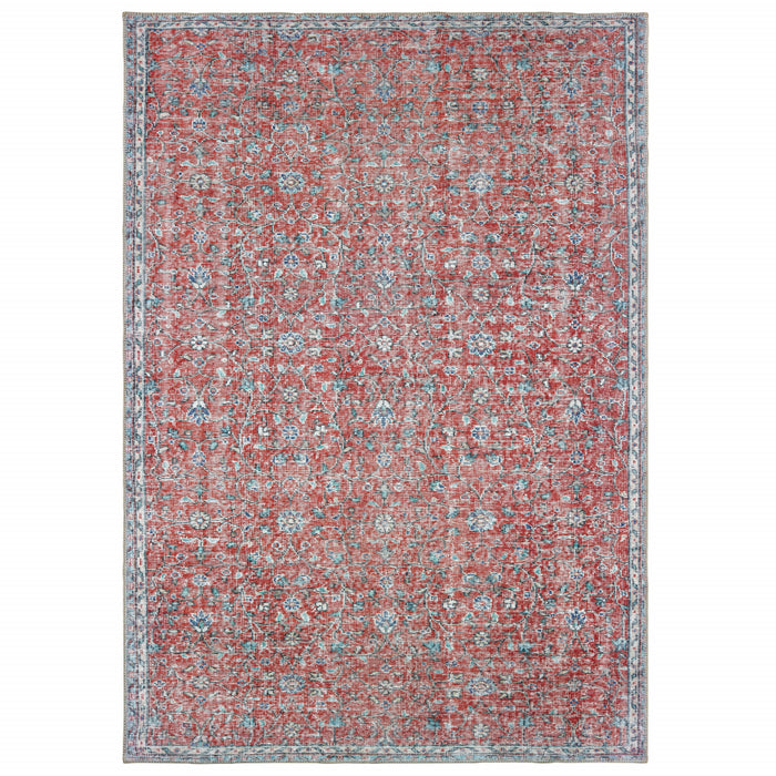 4' X 6' Red And Blue Oriental Power Loom Stain Resistant Area Rug