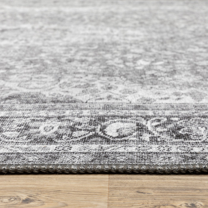 2' X 3' Grey Oriental Power Loom Stain Resistant Area Rug