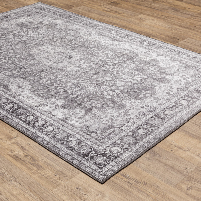 2' X 3' Grey Oriental Power Loom Stain Resistant Area Rug