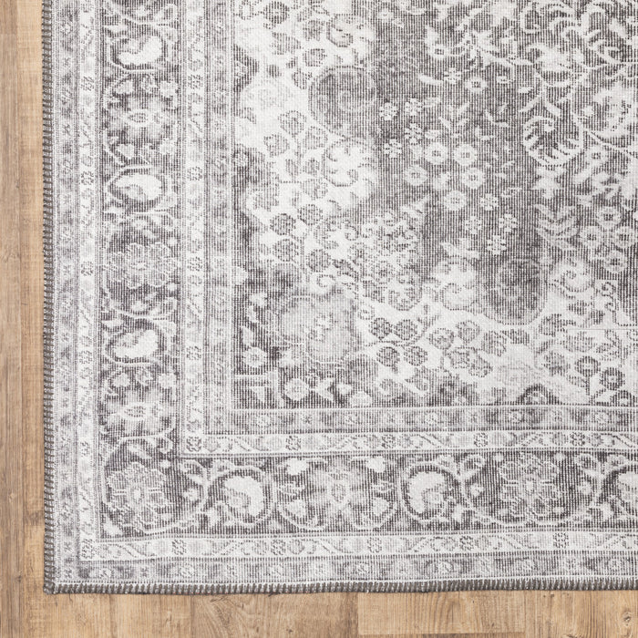 2' X 3' Grey Oriental Power Loom Stain Resistant Area Rug