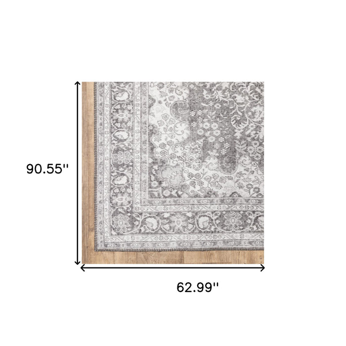 5' X 8' Grey Oriental Power Loom Stain Resistant Area Rug