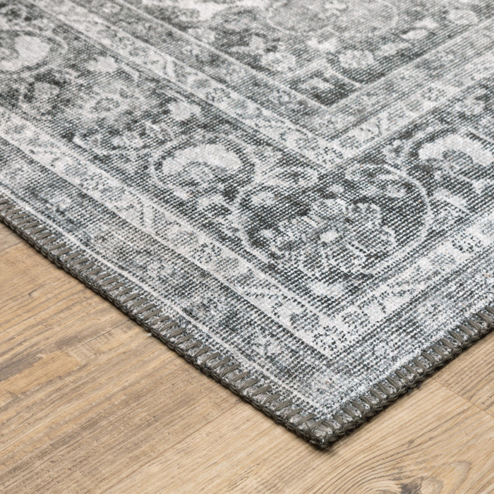 5' X 8' Grey Oriental Power Loom Stain Resistant Area Rug