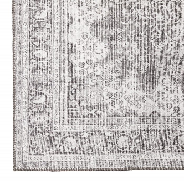 5' X 8' Grey Oriental Power Loom Stain Resistant Area Rug