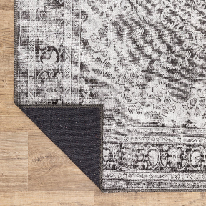 8' X 10' Grey Oriental Power Loom Stain Resistant Area Rug