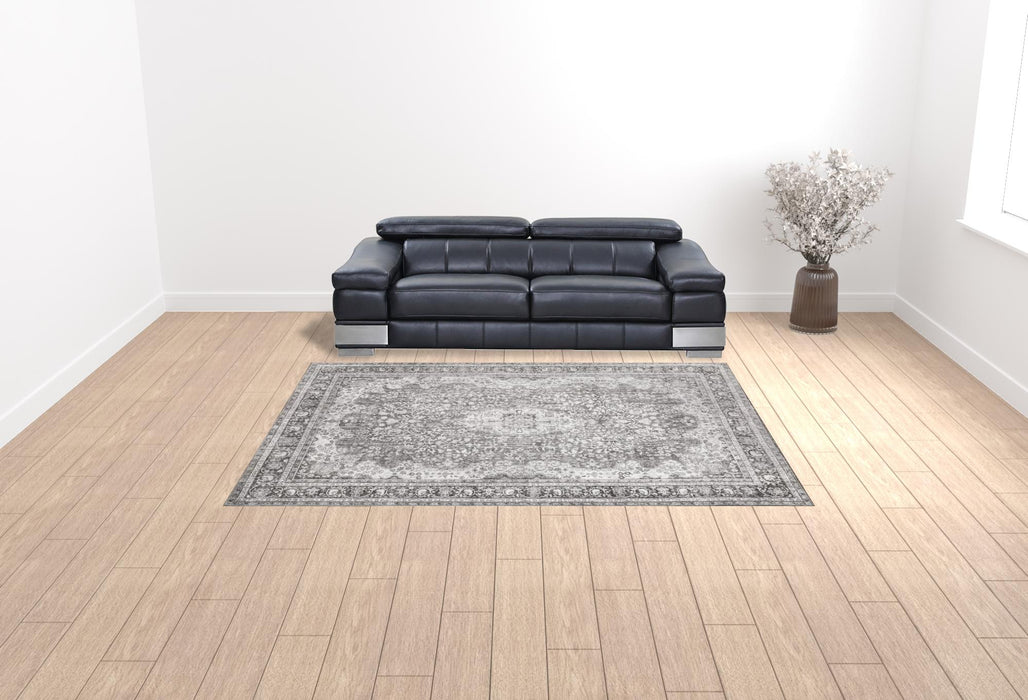 9' X 12' Grey Oriental Power Loom Stain Resistant Area Rug