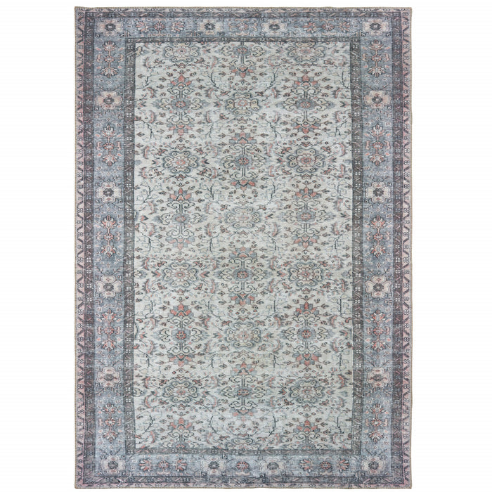 4' X 6' Ivory And Blue Oriental Power Loom Stain Resistant Area Rug