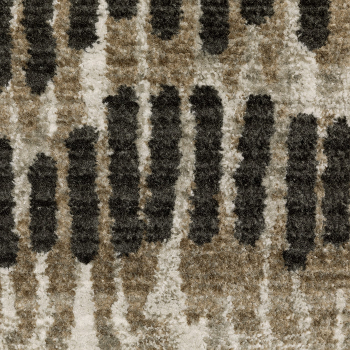 10' X 13' Beige Ivory Charcoal Brown Tan And Grey Abstract Power Loom Stain Resistant Area Rug With Fringe