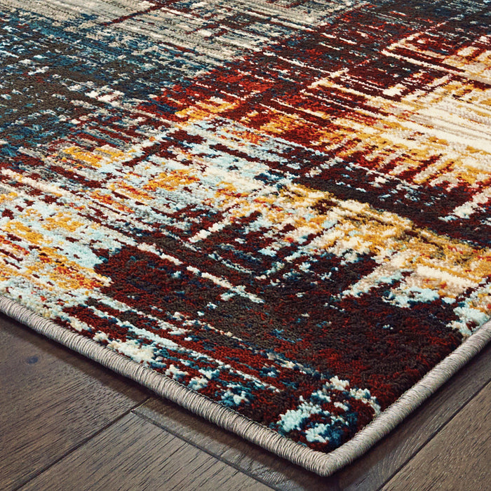 4' X 6' Blue Gold Red And Grey Abstract Power Loom Stain Resistant Area Rug