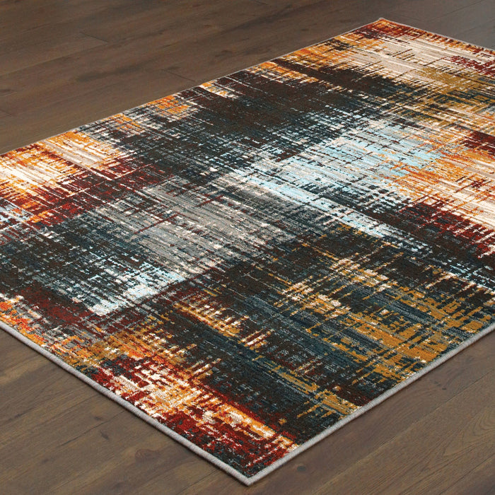 4' X 6' Blue Gold Red And Grey Abstract Power Loom Stain Resistant Area Rug