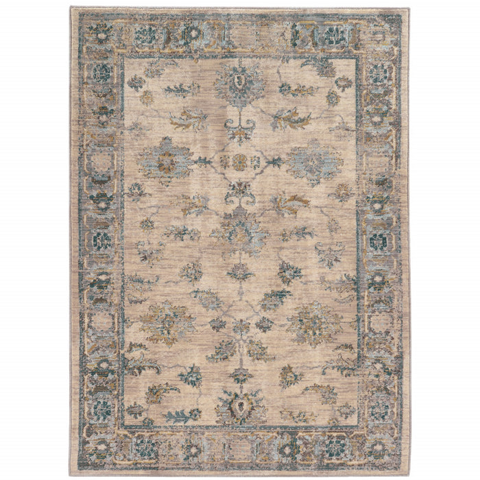 8' X 11' Ivory and Blue Oriental Power Loom Area Rug