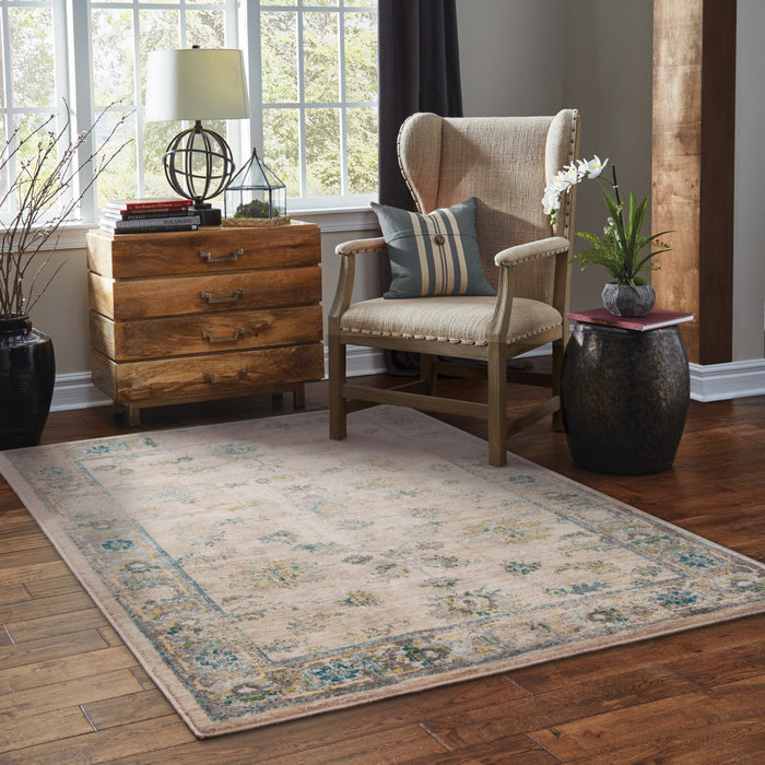 8' X 11' Ivory and Blue Oriental Power Loom Area Rug