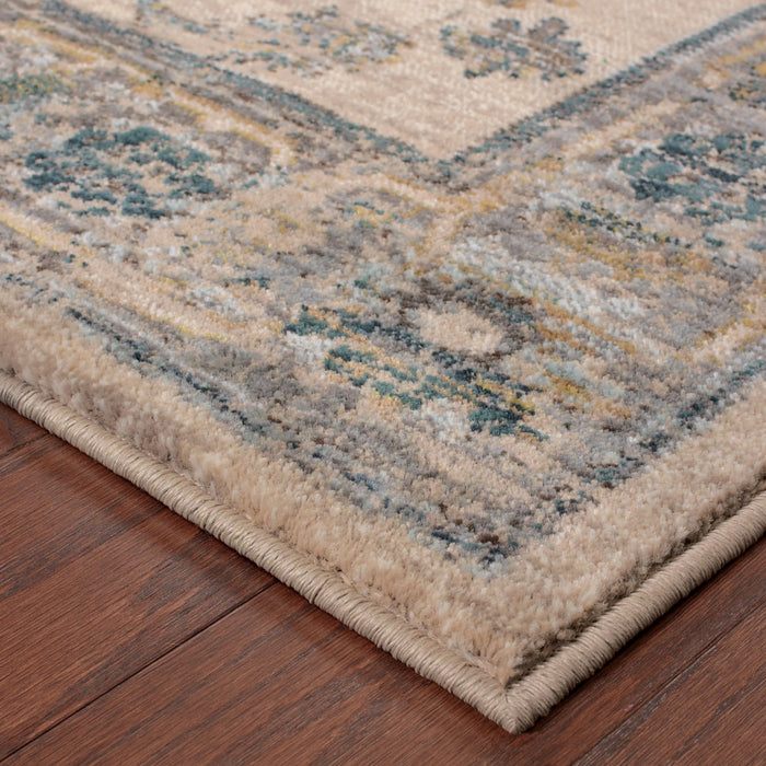 8' X 11' Ivory and Blue Oriental Power Loom Area Rug