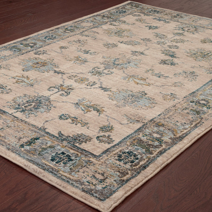 8' X 11' Ivory and Blue Oriental Power Loom Area Rug