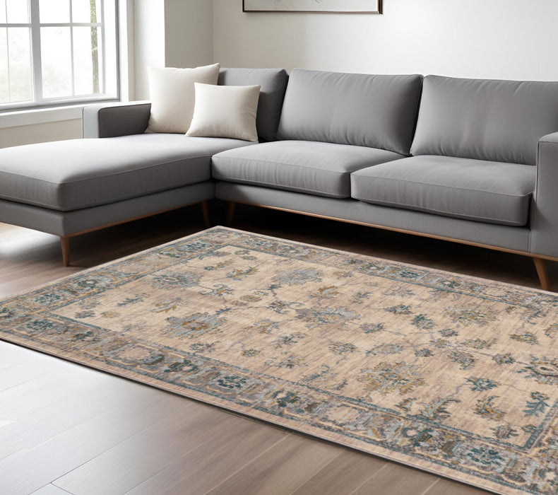 8' X 11' Ivory and Blue Oriental Power Loom Area Rug