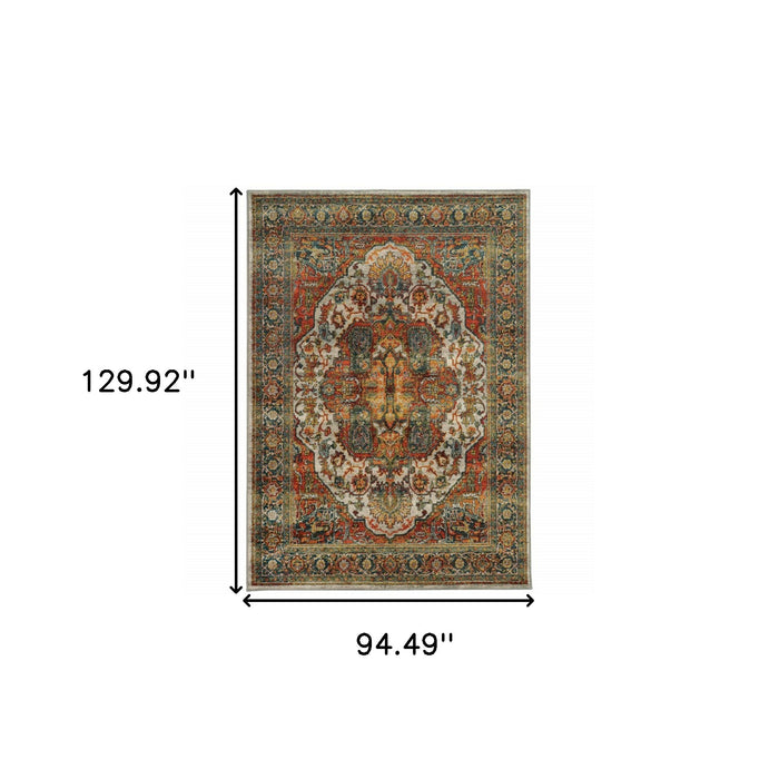 8' X 11' Red and Gold Oriental Power Loom Area Rug