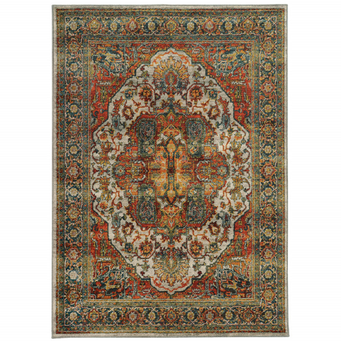 8' X 11' Red and Gold Oriental Power Loom Area Rug