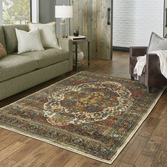 8' X 11' Red and Gold Oriental Power Loom Area Rug