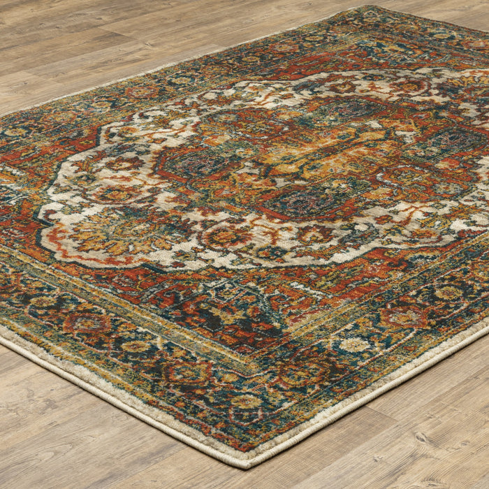 8' X 11' Red and Gold Oriental Power Loom Area Rug