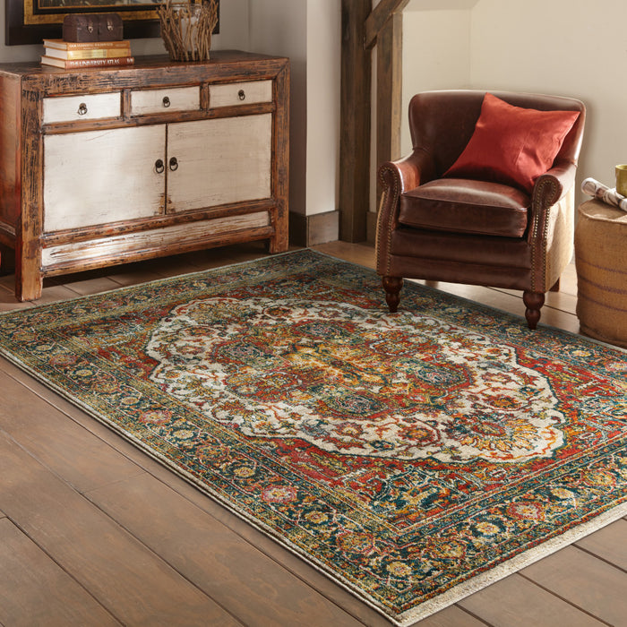 8' X 11' Red and Gold Oriental Power Loom Area Rug