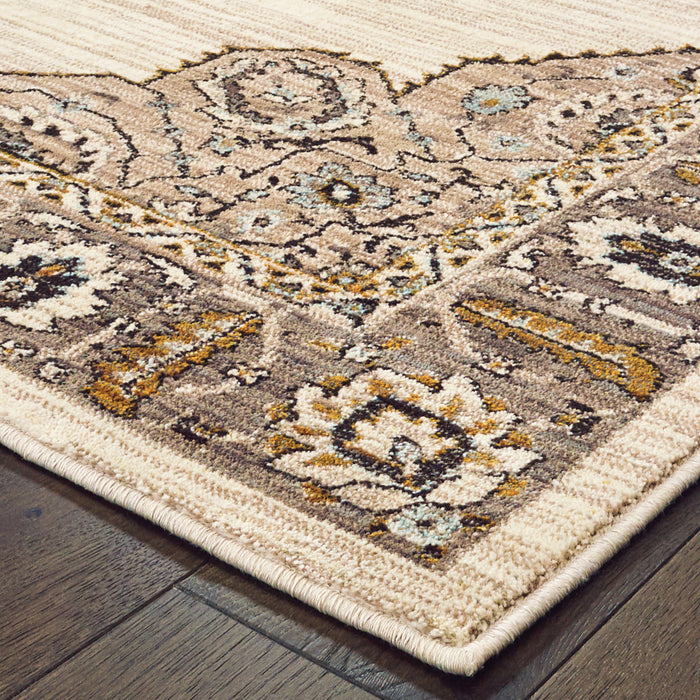 7' X 10' Gold and Ivory Oriental Power Loom Area Rug