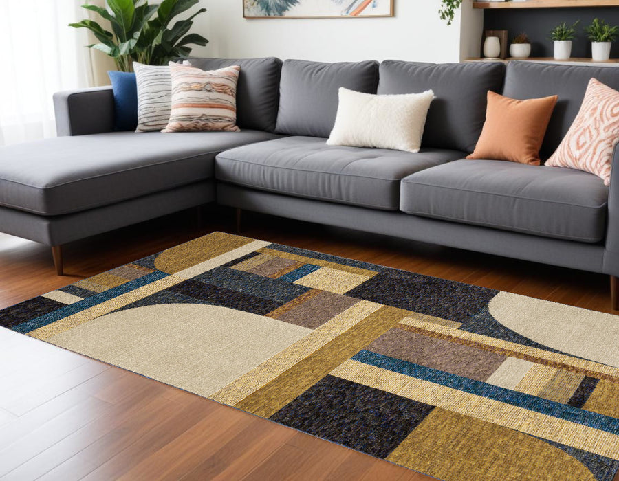 10' X 13' Blue and Beige Geometric Power Loom Area Rug