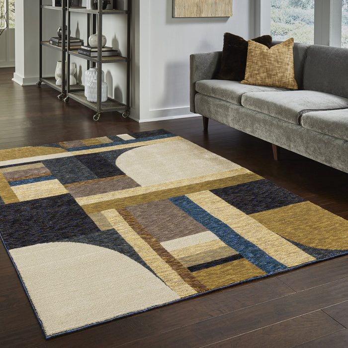 10' X 13' Blue and Beige Geometric Power Loom Area Rug