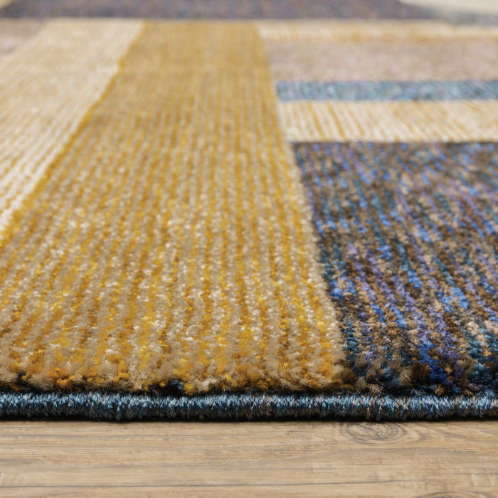 8' Runner Blue and Beige Geometric Power Loom Runner Rug