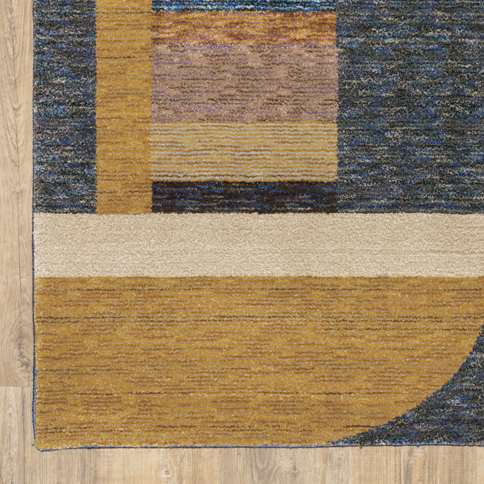 8' Runner Blue and Beige Geometric Power Loom Runner Rug