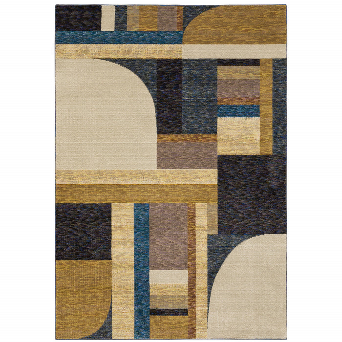 8' X 11' Blue and Beige Geometric Power Loom Area Rug