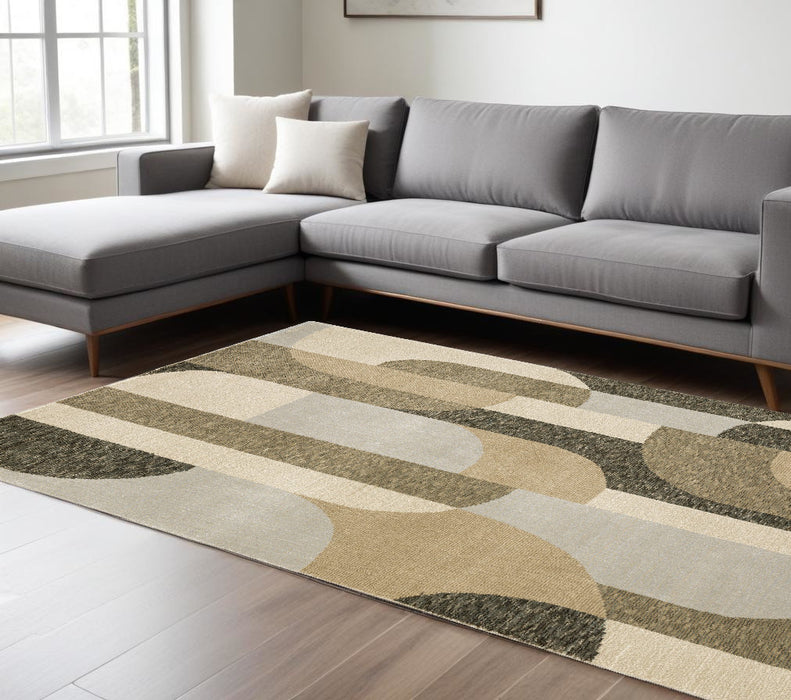 8' X 11' Brown and Ivory Geometric Power Loom Area Rug