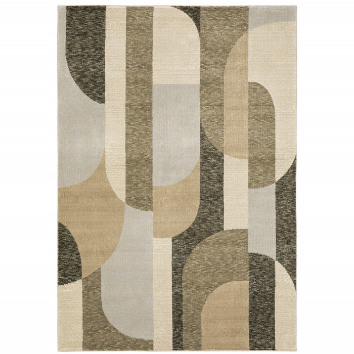 8' X 11' Brown and Ivory Geometric Power Loom Area Rug