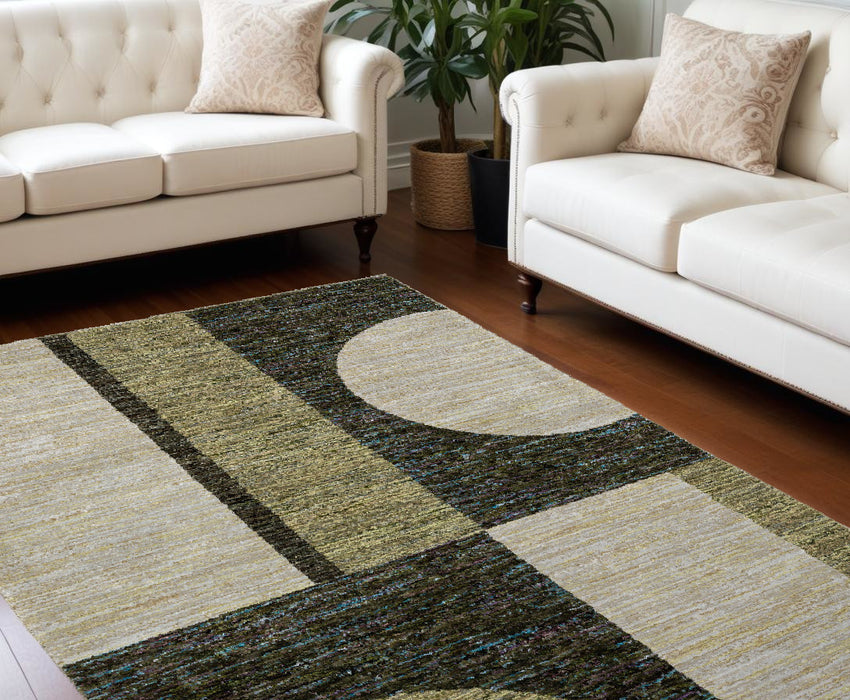 7' X 10' Blue and Beige Geometric Power Loom Area Rug