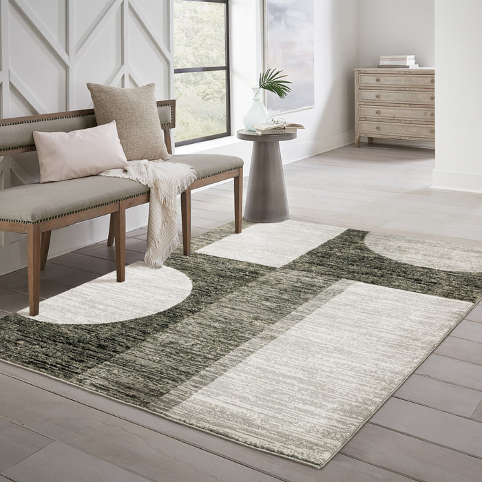 5' X 7' Gray and Ivory Geometric Power Loom Area Rug