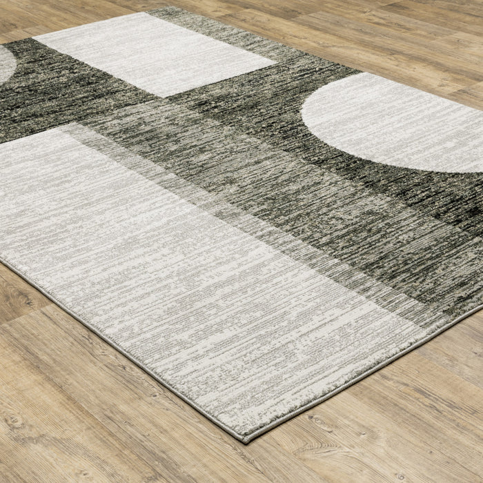 5' X 7' Gray and Ivory Geometric Power Loom Area Rug