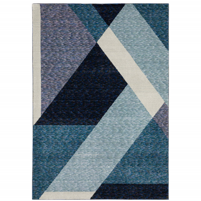 5' X 7' Blue Purple Grey and Teal Geometric Power Loom Area Rug