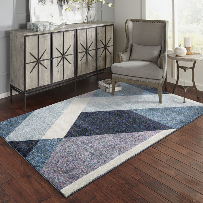 5' X 7' Blue Purple Grey and Teal Geometric Power Loom Area Rug