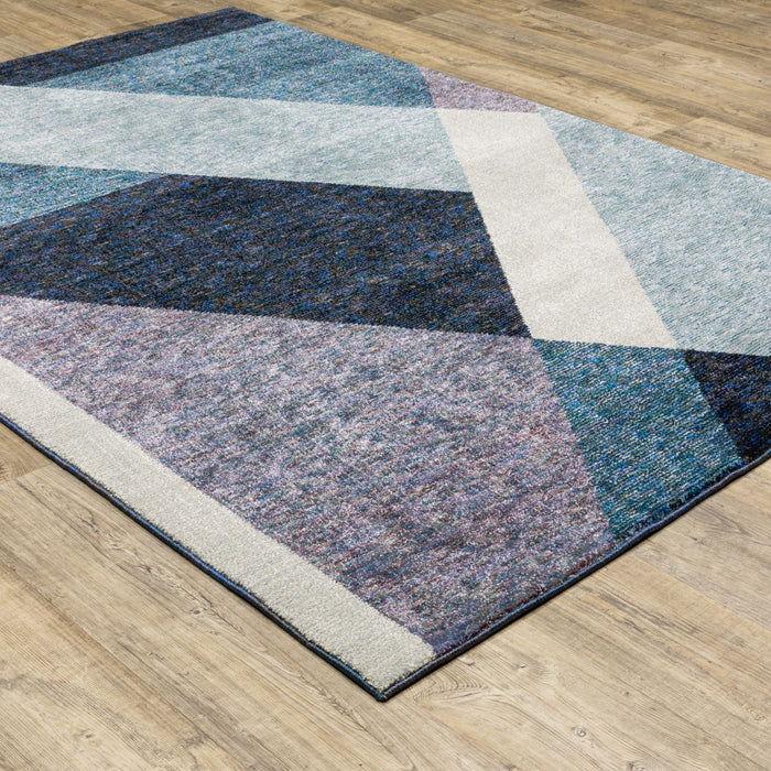 8' X 11' Blue Purple Grey and Teal Geometric Power Loom Area Rug