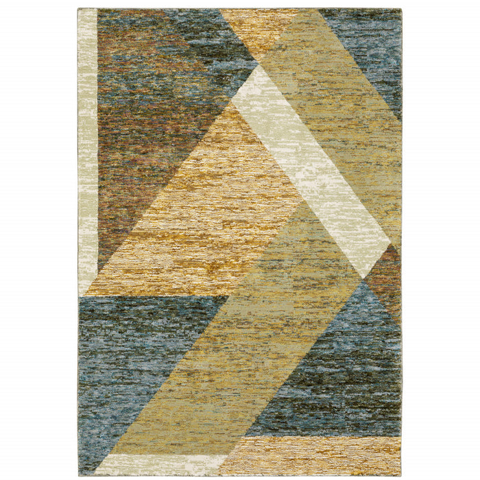 10' X 13' Blue and Beige Geometric Power Loom Area Rug