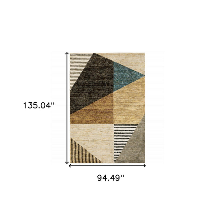 8' X 11' Blue and Beige Geometric Power Loom Area Rug